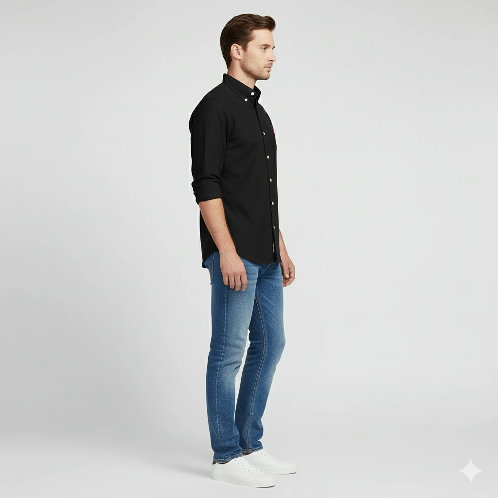 CAMISA OXFORD - NEGRO - LOGO COLORIDO ROJO RL