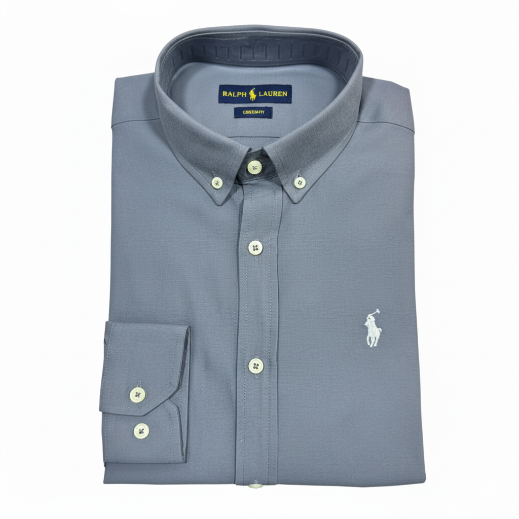 CAMISA OXFORD GRANULADO - GRIS OSCURO - LOGO COLORIDO BLANCO RL