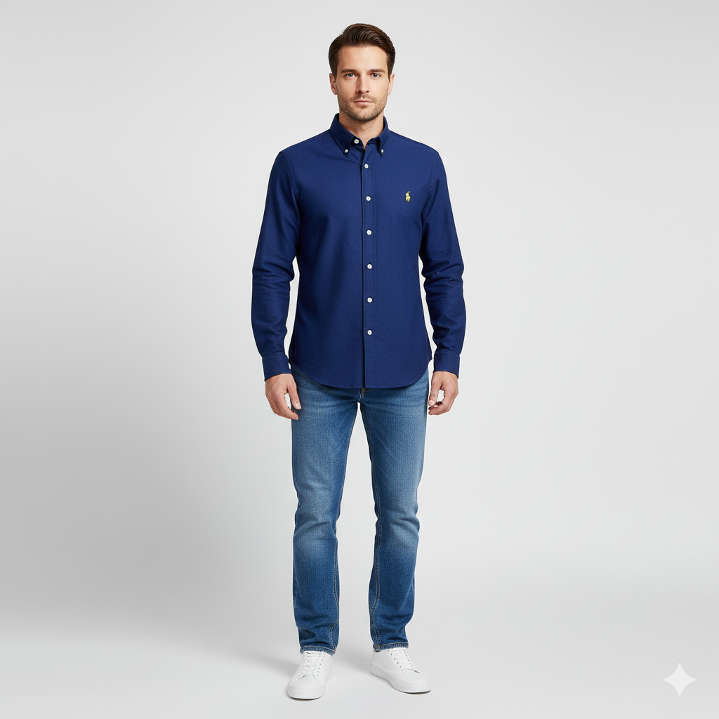 CAMISA OXFORD - AZUL MARINO - LOGO AMARILLO RL