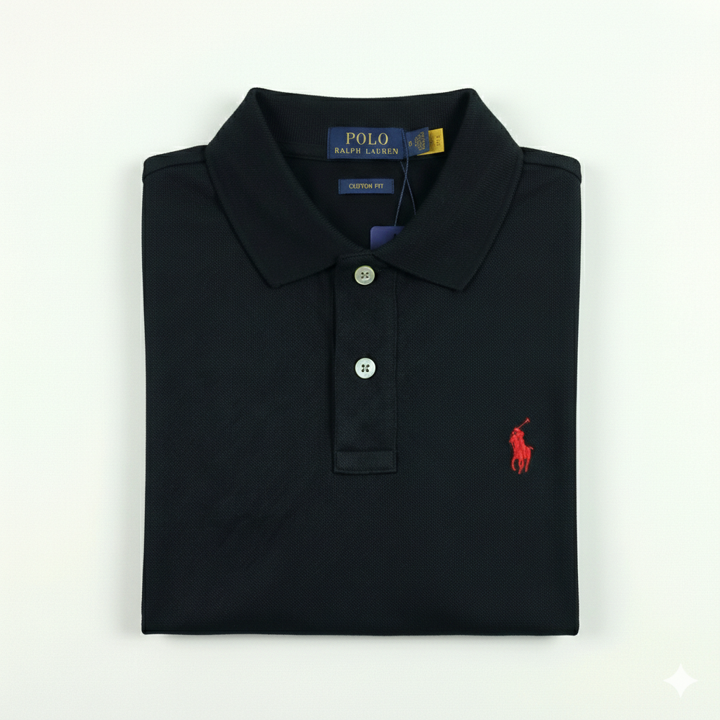 REMERA ESTILO POLO - NEGRO - LOGO MON RL