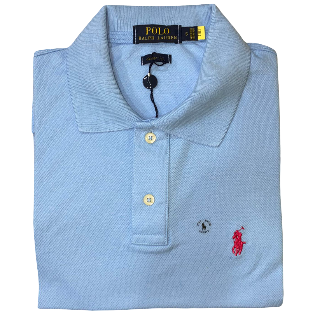 REMERA ESTILO POLO - CELESTE - LOGO TRADICIONAL RL
