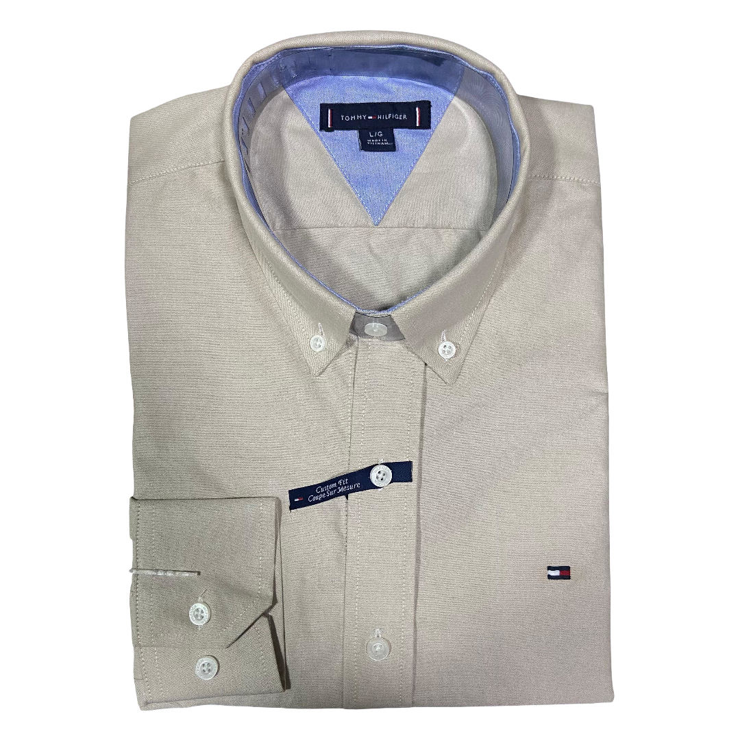 CAMISA OXFORD - BEIGE - LOGO COLORIDO TRADICIONAL TH