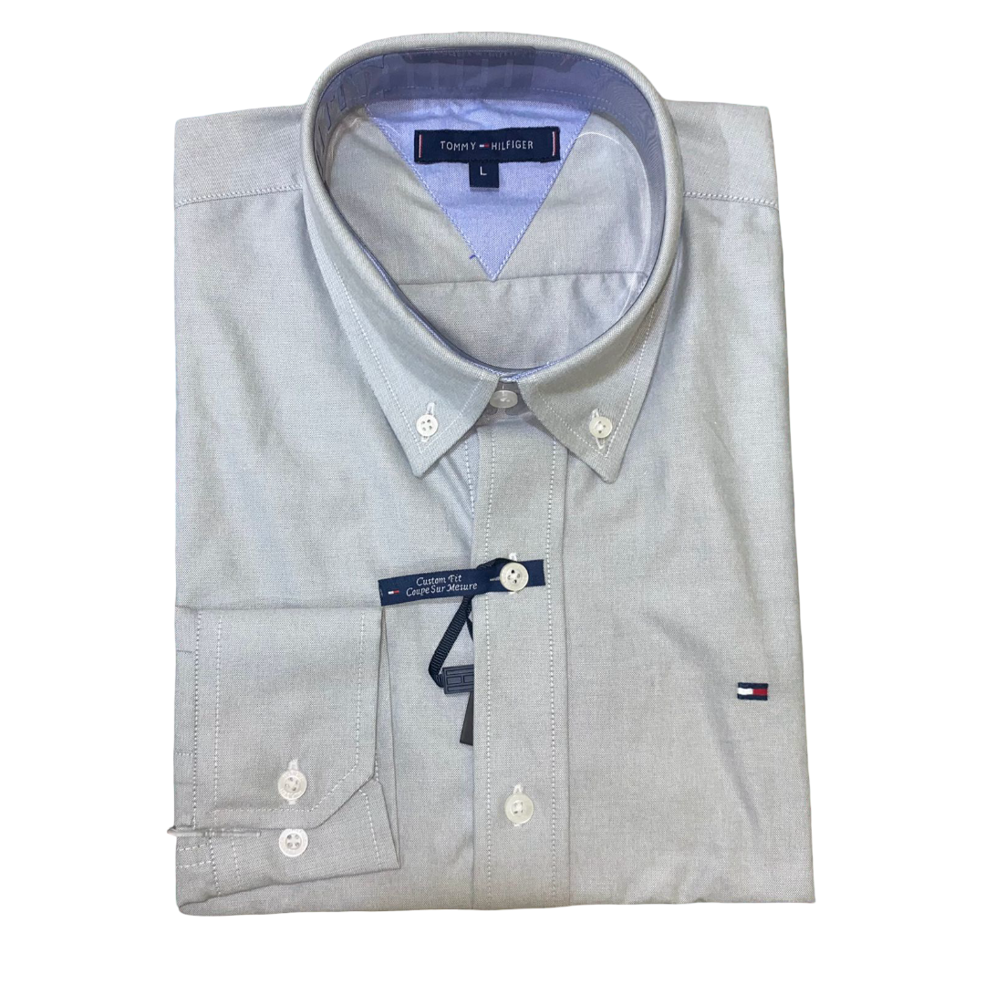 CAMISA OXFORD - GRIS CLARO - LOGO COLORIDO TRADICIONAL TH
