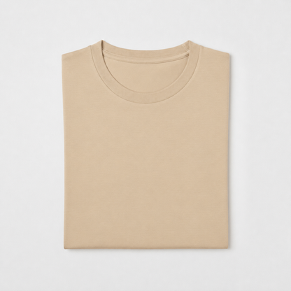 REMERA BASICA CLASICA - BEIGE - LOGO TRADICIONAL - LC