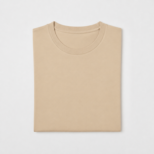 REMERA BASICA CLASICA - BEIGE - LOGO TRADICIONAL - LC