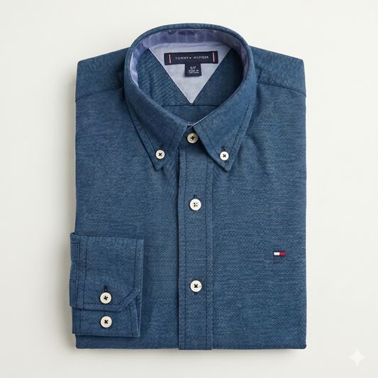 CAMISA OXFORD -  AZUL OSCURO - LOGO COLORIDO TRADICIONAL TH