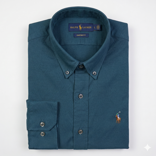 CAMISA OXFORD - PETROLEO - LOGO COLORIDO TRADICIONAL RL