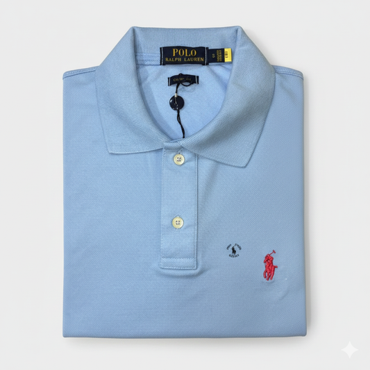 REMERA ESTILO POLO - CELESTE - LOGO TRADICIONAL RL