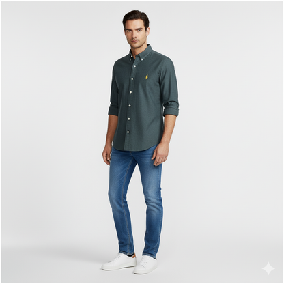 CAMISA OXFORD - VERDE MUSGO - LOGO COLORIDO NARANJA RL