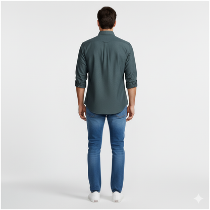 CAMISA OXFORD - VERDE MUSGO - LOGO COLORIDO NARANJA RL