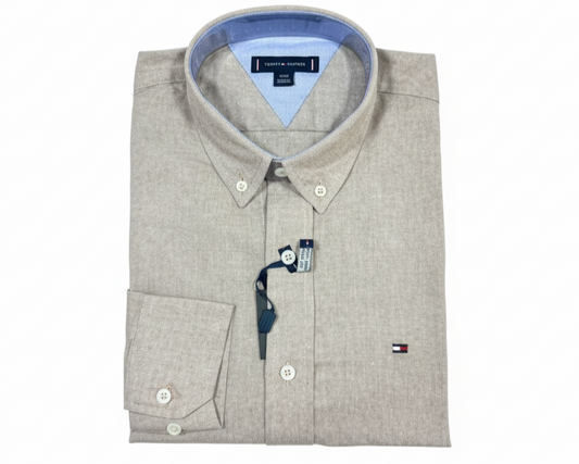 CAMISA OXFORD - BEIGE - LOGO COLORIDO TRADICIONAL TH