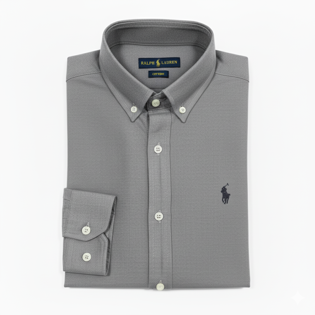 CAMISA OXFORD GRANULADO - GRIS CEMENTO - LOGO COLORIDO NEGRO RL