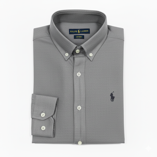 CAMISA OXFORD GRANULADO - GRIS CEMENTO - LOGO COLORIDO NEGRO RL