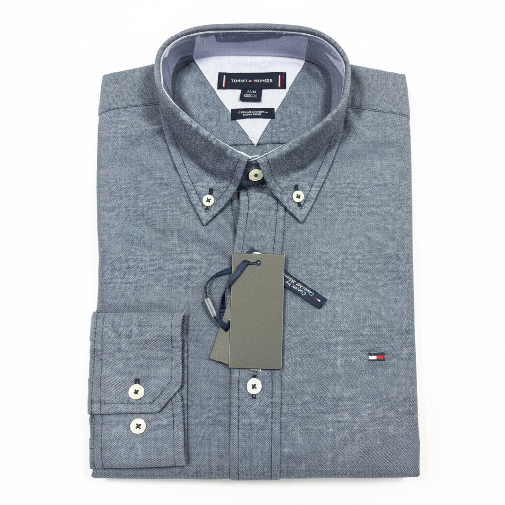 CAMISA OXFORD - GRIS HUMO - LOGO COLORIDO TRADICIONAL TH