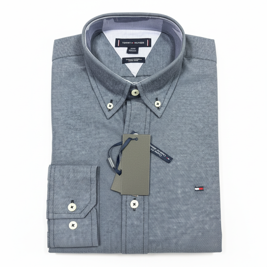 CAMISA OXFORD - GRIS HUMO - LOGO COLORIDO TRADICIONAL TH