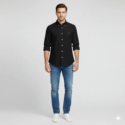 CAMISA OXFORD - NEGRO - LOGO COLORIDO ROJO RL