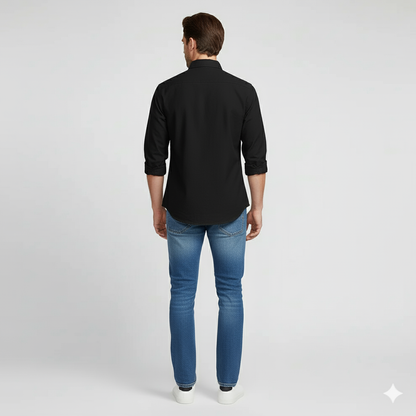 CAMISA OXFORD - NEGRO - LOGO COLORIDO ROJO RL