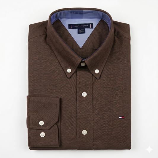 CAMISA OXFORD -  MARRON CHOCOLATE - LOGO COLORIDO TRADICIONAL TH