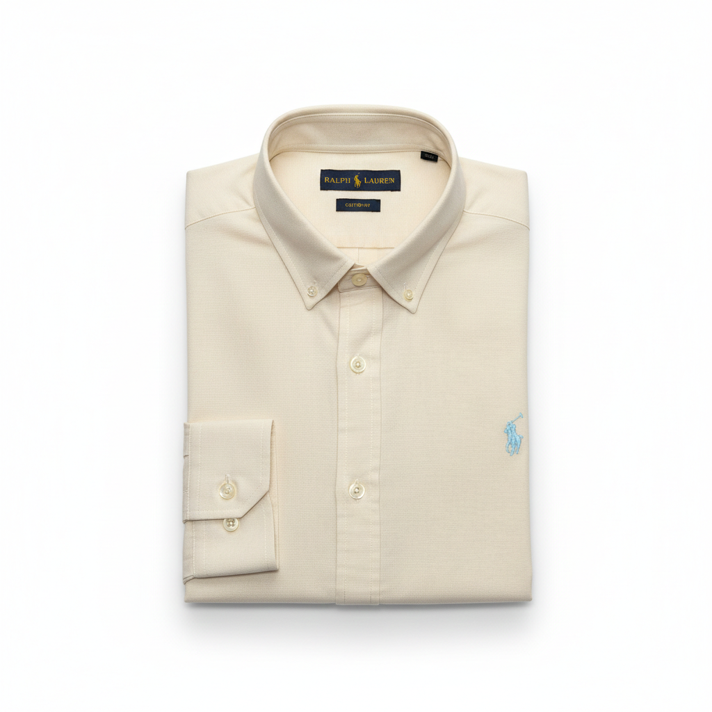 CAMISA TRICOLINI - BEIGE CLARO - LOGO COLORIDO CELESTE RL