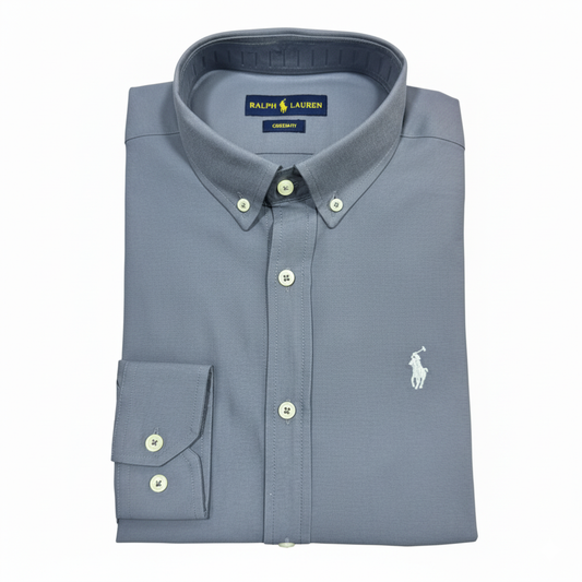 CAMISA OXFORD GRANULADO - GRIS OSCURO - LOGO COLORIDO BLANCO RL