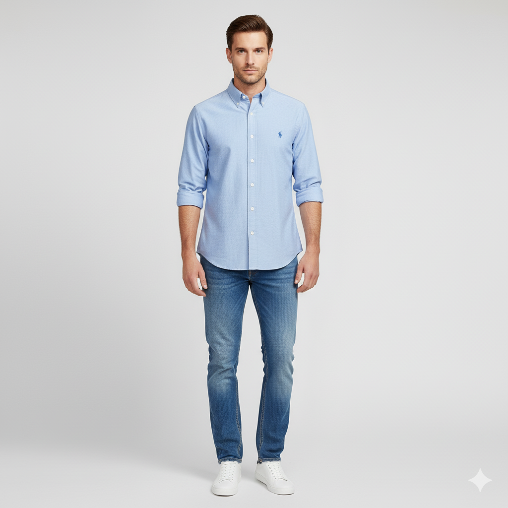 CAMISA OXFORD - CELESTE CIELO - LOGO COLORIDO AZUL RL