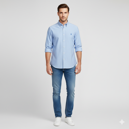 CAMISA OXFORD - CELESTE CIELO - LOGO COLORIDO AZUL RL