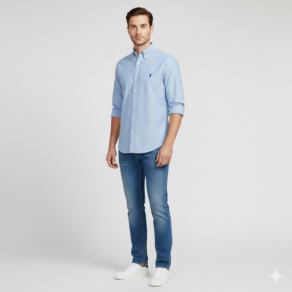 CAMISA OXFORD - CELESTE CIELO - LOGO COLORIDO AZUL RL