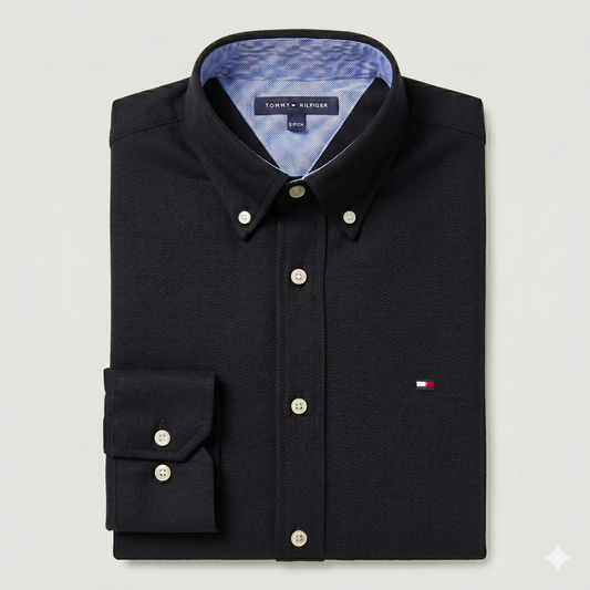 CAMISA OXFORD -  NEGRO - LOGO COLORIDO TRADICIONAL TH