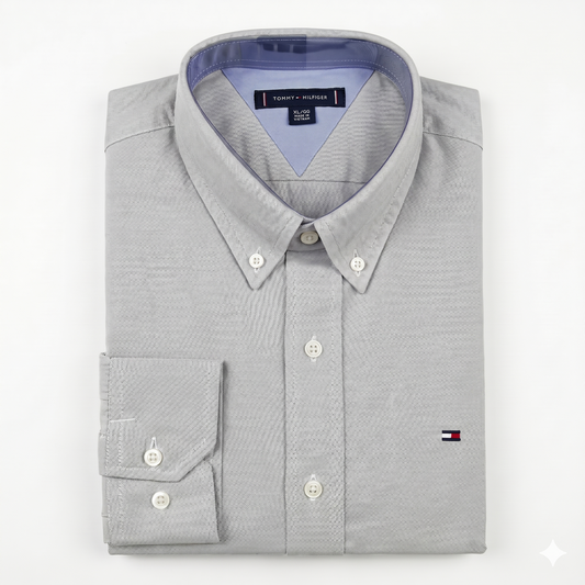 CAMISA OXFORD - GRIS CLARO - LOGO COLORIDO TRADICIONAL TH