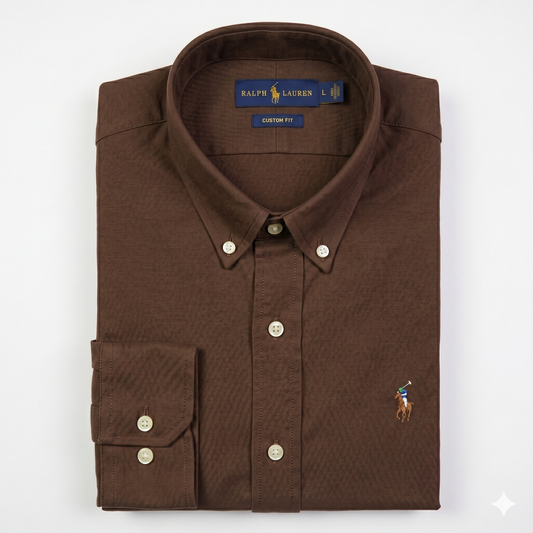 CAMISA OXFORD - MARRON - LOGO COLORIDO TRADICIONAL RL