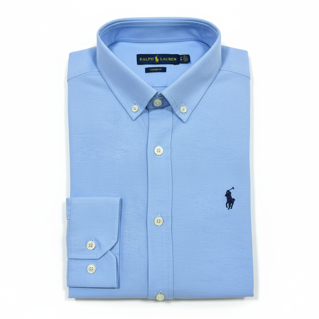 CAMISA OXFORD GRANULADO - CELESTE - LOGO COLORIDO AZUL RL