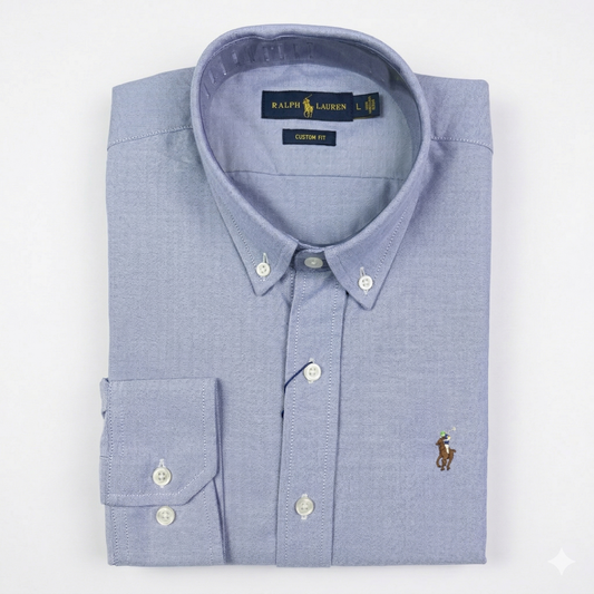 CAMISA OXFORD - CELESTE JEANS - LOGO COLORIDO TRADICIONAL RL