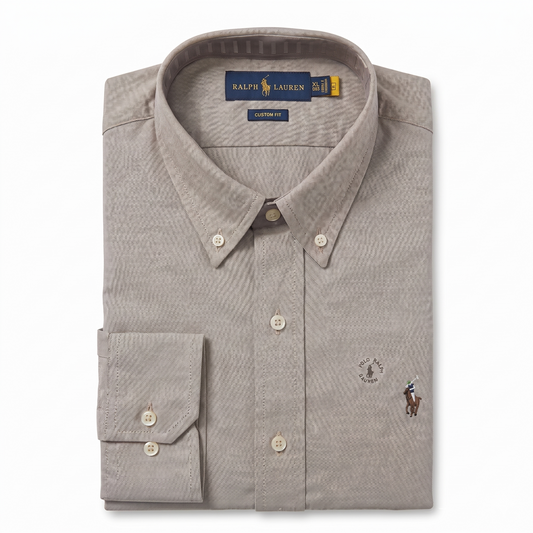 CAMISA OXFORD - BEIGE ARENA - LOGO COLORIDO TRADICIONAL RL