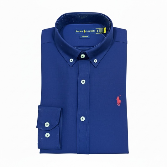 CAMISA OXFORD GRANULADO - AZUL MARINO - LOGO COLORIDO ROJO RL