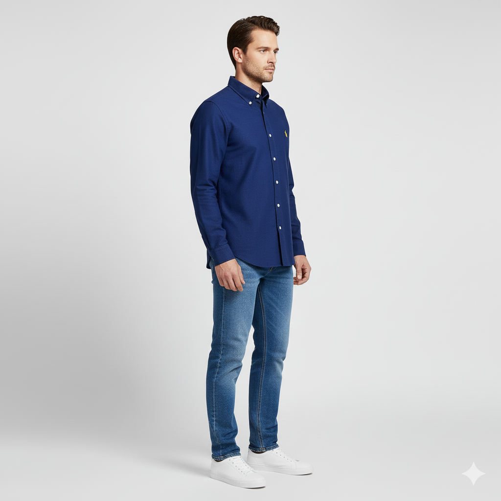CAMISA OXFORD - AZUL MARINO - LOGO AMARILLO RL