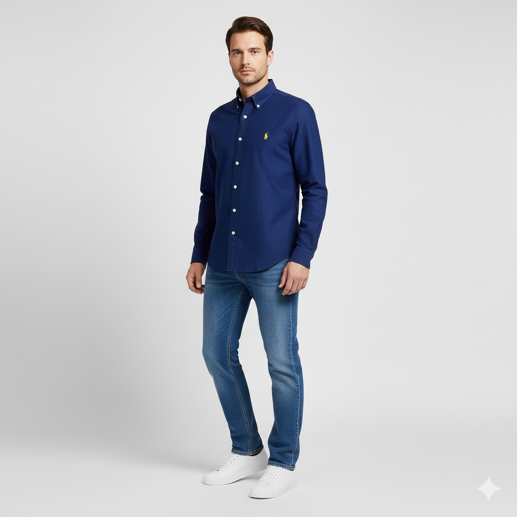 CAMISA OXFORD - AZUL MARINO - LOGO AMARILLO RL