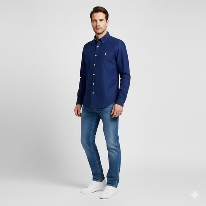CAMISA OXFORD - AZUL MARINO - LOGO AMARILLO RL