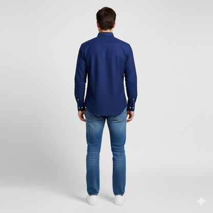 CAMISA OXFORD - AZUL MARINO - LOGO AMARILLO RL