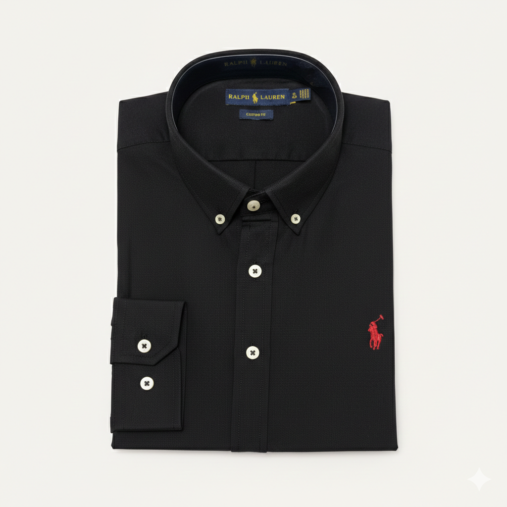 CAMISA TRICOLINI - NEGRO - LOGO COLORIDO ROJO RL