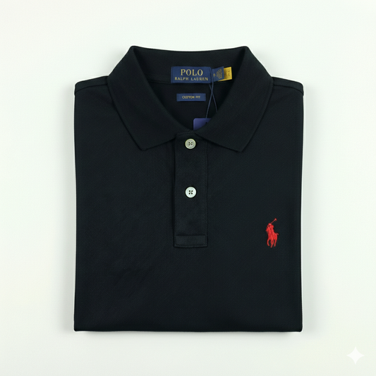 REMERA ESTILO POLO - NEGRO - LOGO TRADICIONAL RL