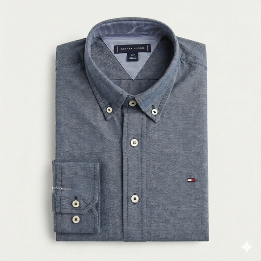 CAMISA OXFORD - JEANS OSCURO  - LOGO COLORIDO TRADICIONAL TH