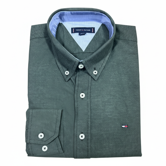 CAMISA OXFORD -  VERDE MUSGO - LOGO COLORIDO TRADICIONAL TH