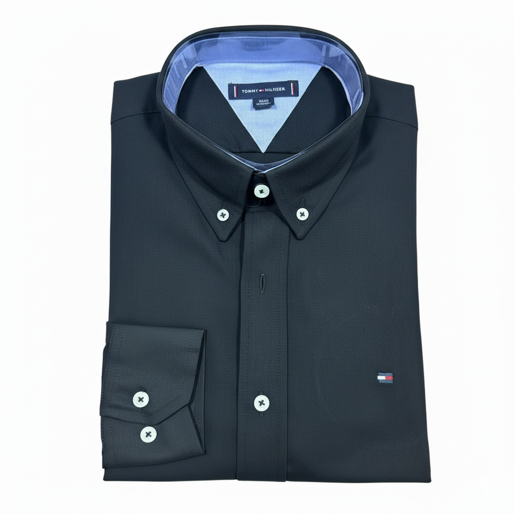 CAMISA OXFORD -  NEGRO - LOGO COLORIDO TRADICIONAL TH