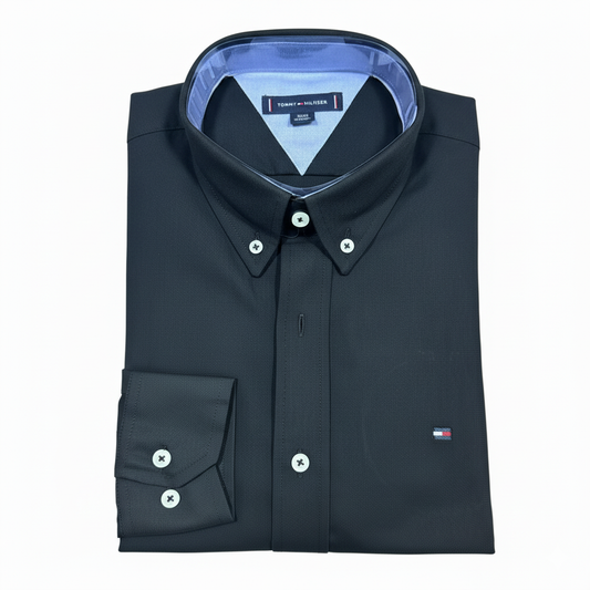 CAMISA OXFORD -  NEGRO - LOGO COLORIDO TRADICIONAL TH