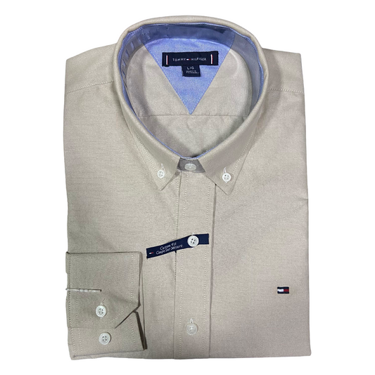 CAMISA OXFORD - BEIGE - LOGO COLORIDO TRADICIONAL TH